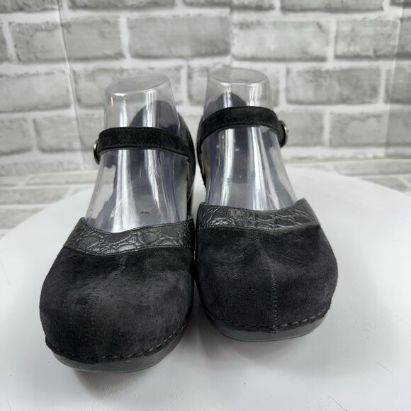 Dansko Sally Women's Size 39 -8.5/9 US Black Suede Leather Mary Jane Clogs - Picture 7 of 13